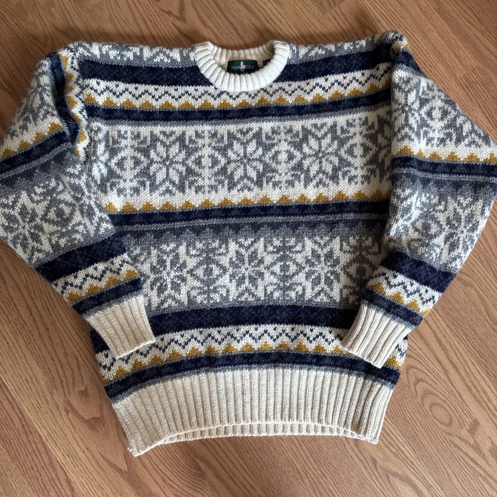 Hunt Club Sweater Men's XL 46 Wool Blend Fair Isle Crewneck Fisherman‎ Vintage